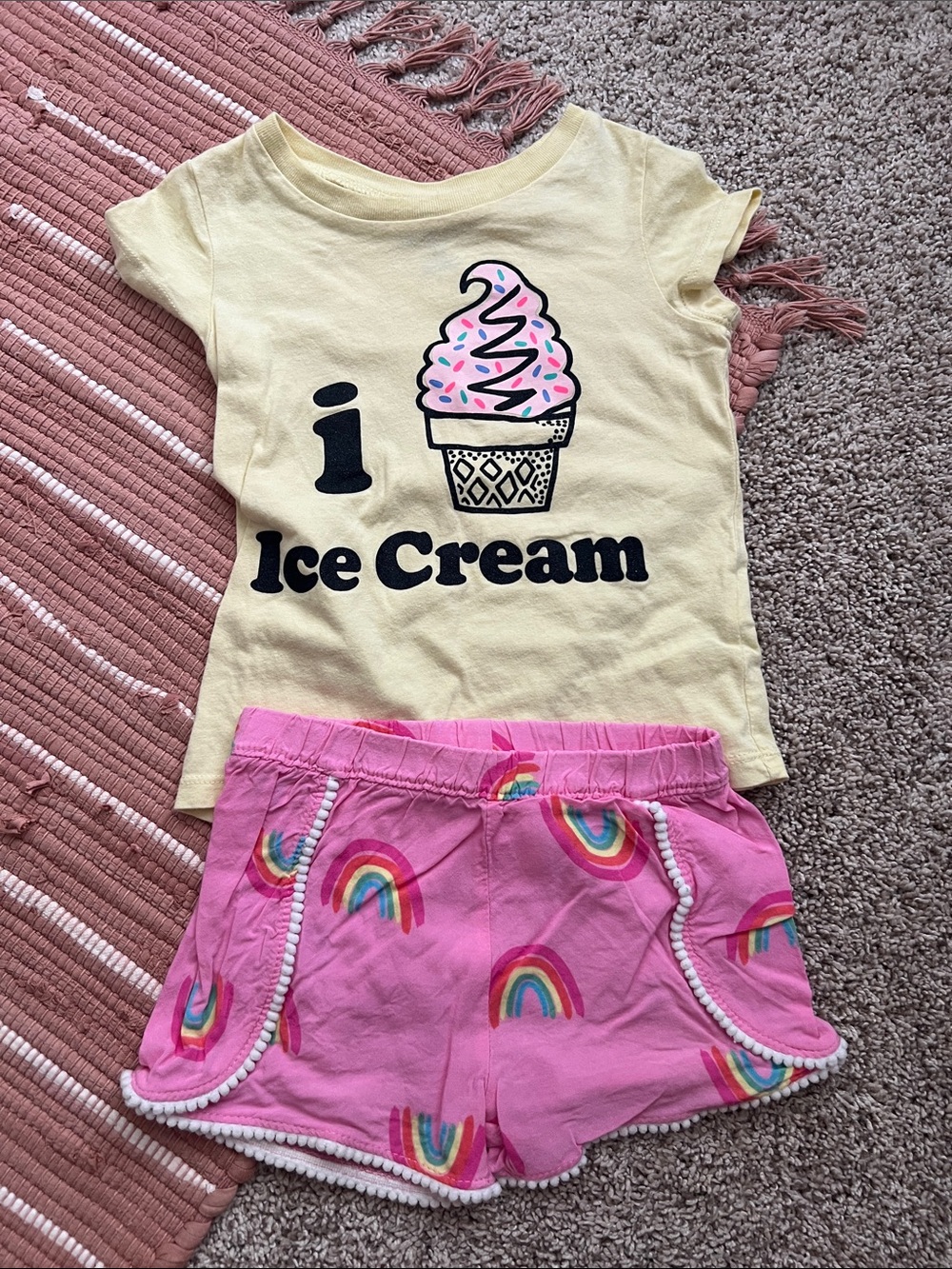 OshKosh B'gosh Yellow Ice Cream Tee & Pink Rainbow Shorts Set